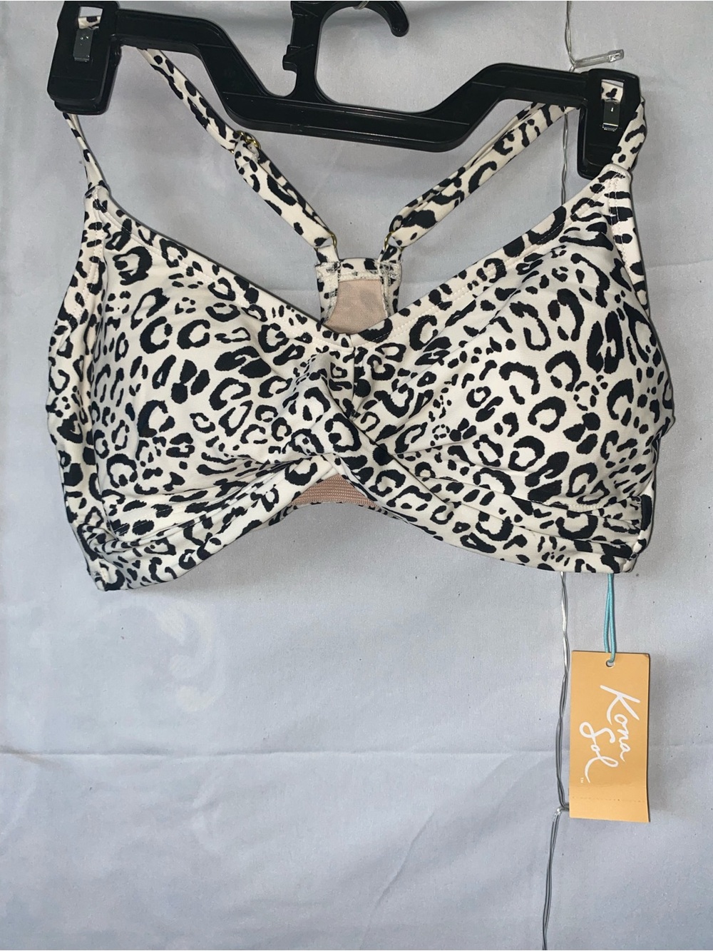 Kensie Leopard-Print Twist Front Bralette in Black and White